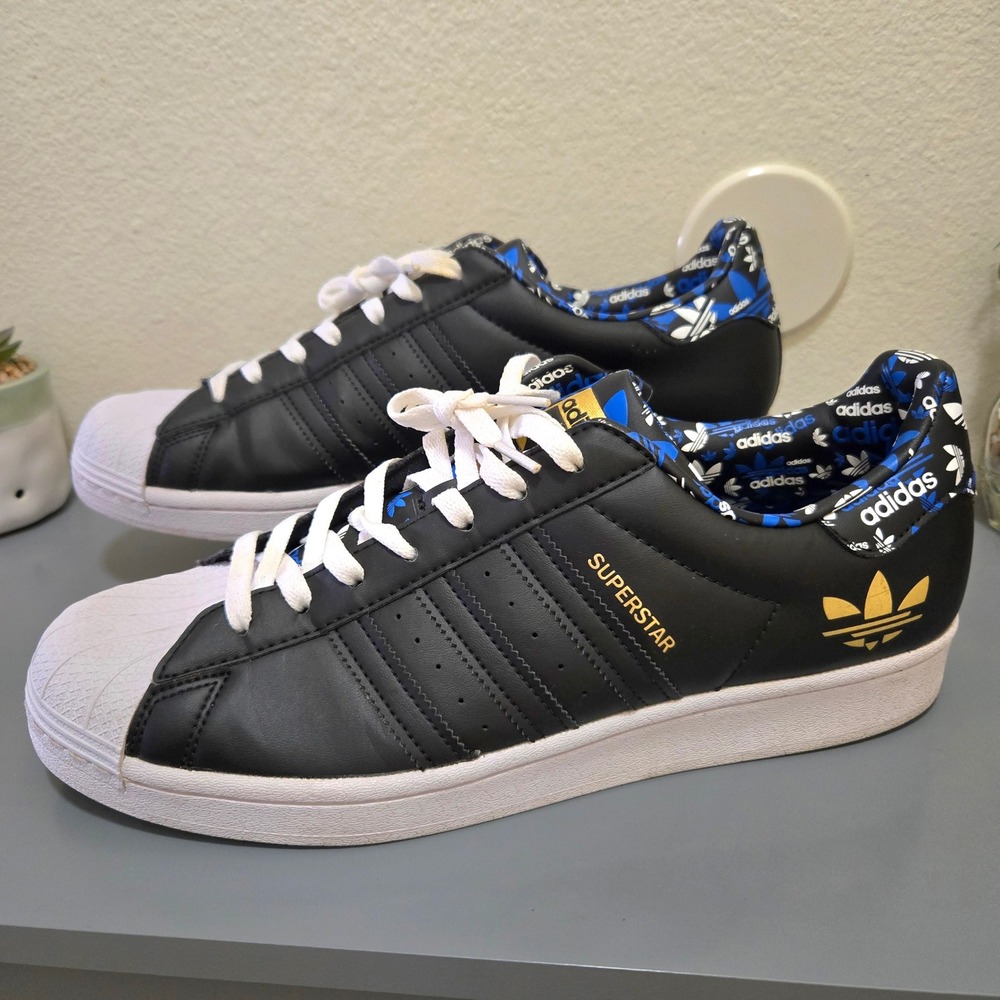 Adidas Superstar Men Sneaker Size 11 Logo Print Streetwear Black Blue Leather